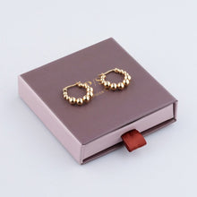 Load image into Gallery viewer, 18K Gold Plated 3/4” Stainless Steel Bead Hoop Earring